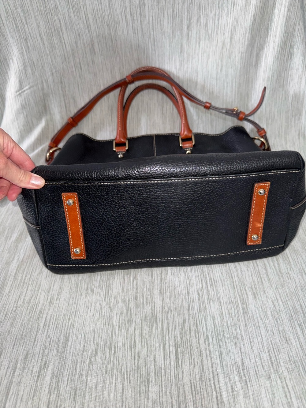 Dooney & Bourke Black Pebbled Leather Tote with Brown Trim and Strap - Picture 5 of 11